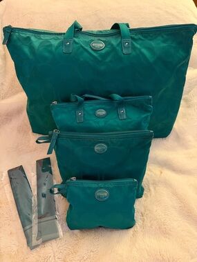 Coach Teal Nylon Tote with Nested Pouch Set
